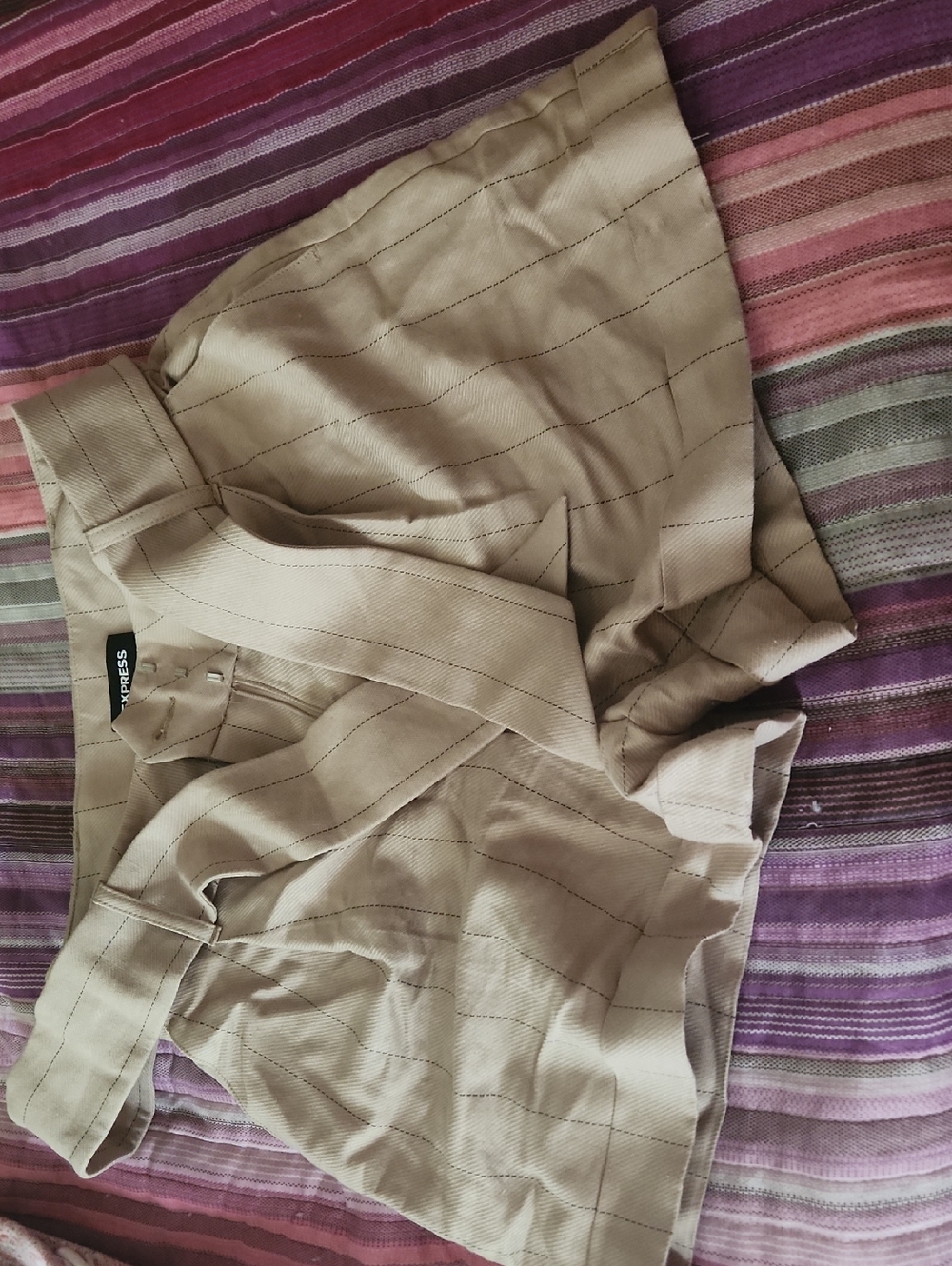 Express Beige Pinstripe Paperbag Waist Shorts Size 0
